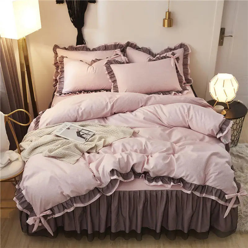 Luxury Princess Bedding Sets Kawaii Bed Skirt Sheet and Pillowcase Bed Comforter Set Girls Duvet Cover 4pcs Set Home Decoration