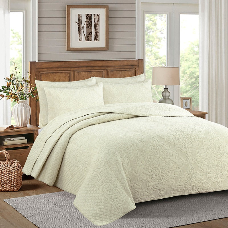 Plain 100% Cotton Quilt Set 3PC Bedspread on Bed Embroidered Bed Cover King Queen Summer Coverlet Blanket for Bed