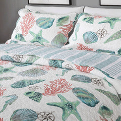 Double Bed Cotton Print Sea Life 3 Piece Quilted Quilt Pillowcase Free Shipping