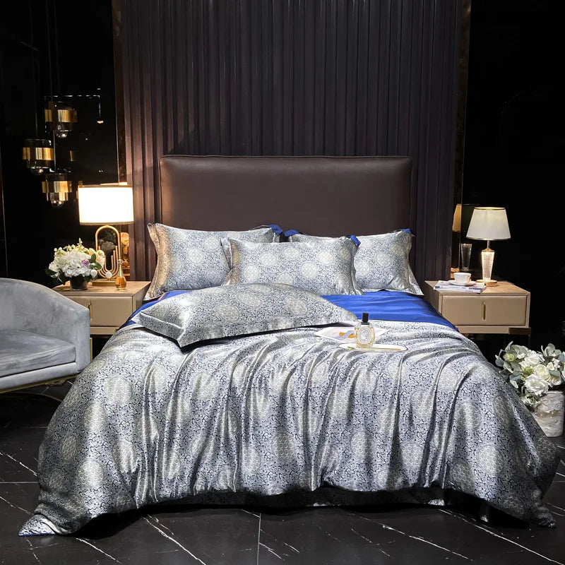 Natural Silk Bedding Set High-End Luxury Soft Silky Quilt Cover Set Single Double King Size Printing Duvet Cover Set