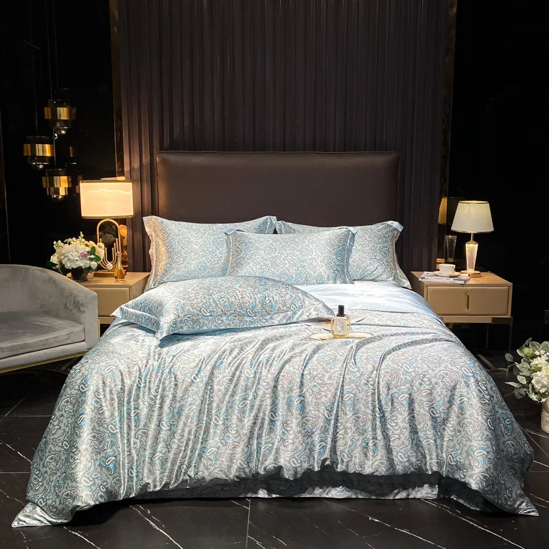 Natural Silk Bedding Set High-End Luxury Soft Silky Quilt Cover Set Single Double King Size Printing Duvet Cover Set