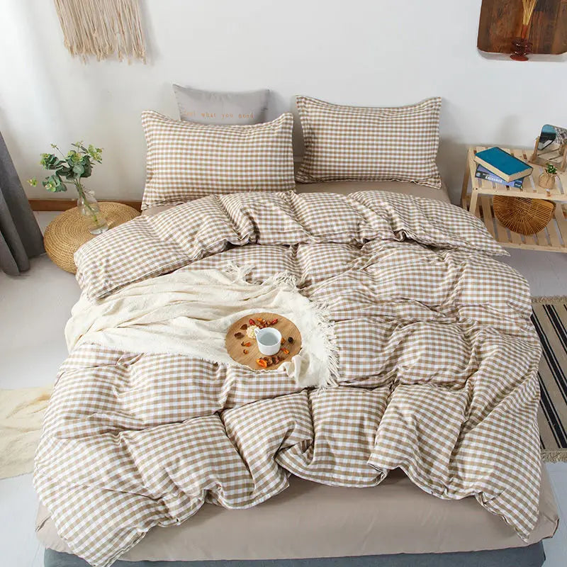 Nordic Pink Checkerboard Duvet Cover Sets With Pillowcases Flat Sheet Kids Girls Boys Full Queen Twin Size Kawaii Bedding Kit
