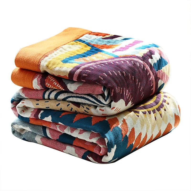 Textile City Simple Gauze Cotton Towel Blanket Colorful World Pattern Summer Air Conditioner Nap Blanket Double Quilt 250x230cm