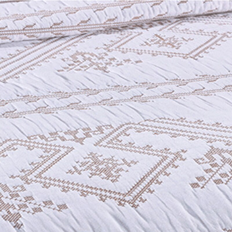 Double Bed Cover Geometric Embroidery Plain 3 Piece Quilted Quilt Pillowcase Free Shipping
