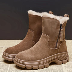 Suede Leather Side Zipper Warm Plush Snow Boot
