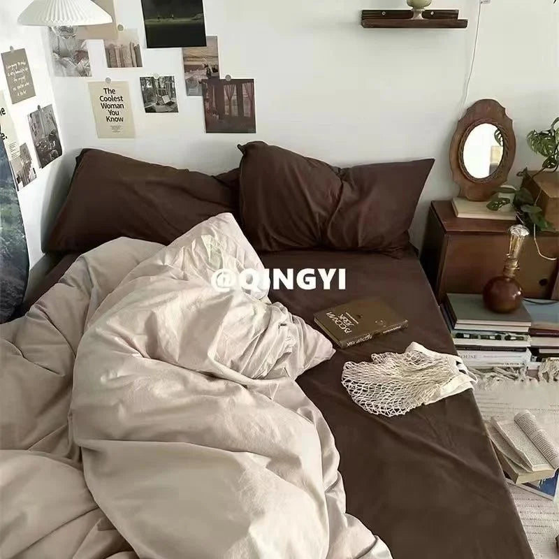 INS Gradual Cream Pink Green Bedding Set Floral Duvet Cover Pillowcase Kawaii Bed Sheet Quilt Cover Single Queen King Size