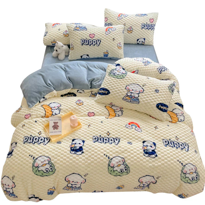 New Milk Velvet Bedding Set Thickened Bean Velvet Warm Four Piece Sets Quilt Cover Bed Linen Pillowcase Queen King Bedroom Decor