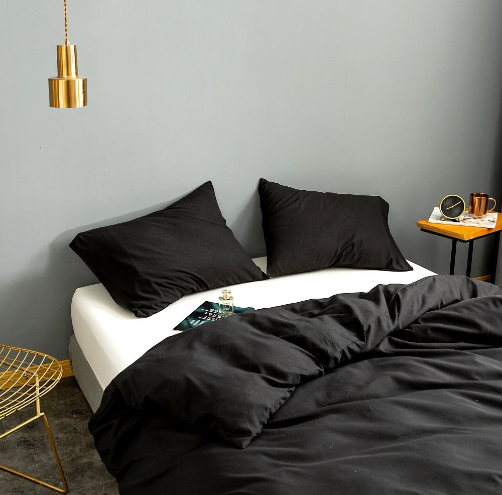 Home Textile Solid Color Duvetcover&2pcs Pillowcase Bed Quilt Cover Bedding Linens Set King 104*90 Inch Queen 90*90 Inch