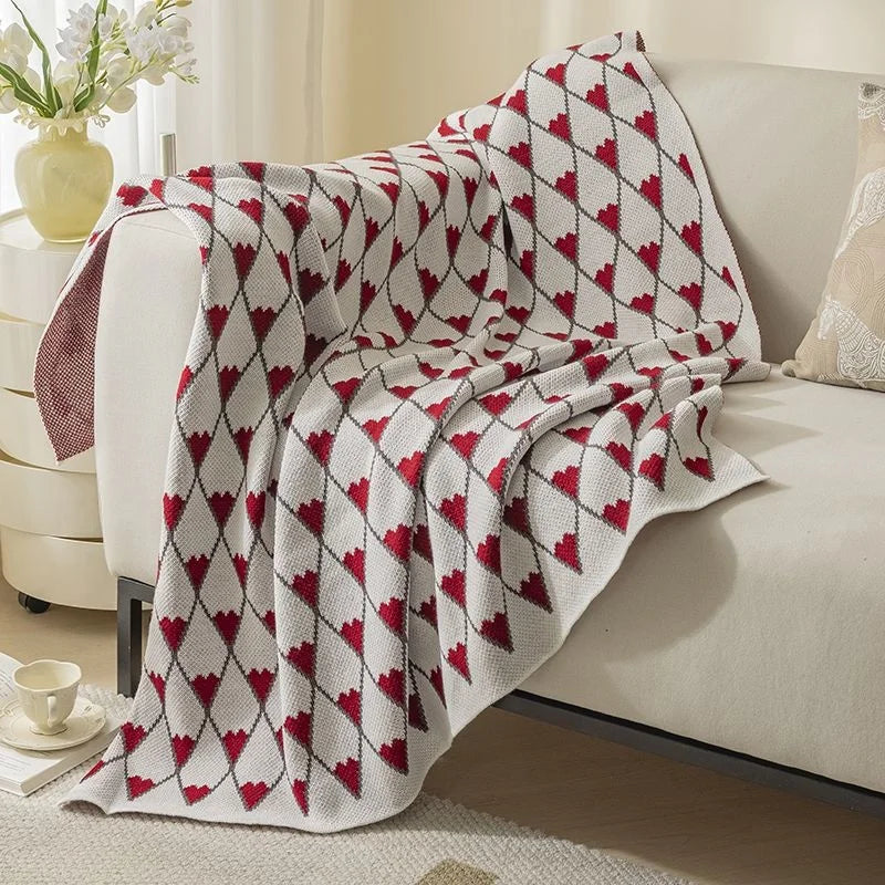 Ins Love Heart Knitted Blanket Soft Throw Blanket For Bed Sofa Towel For Girls Gift Decor Home Bedding 130x150cm