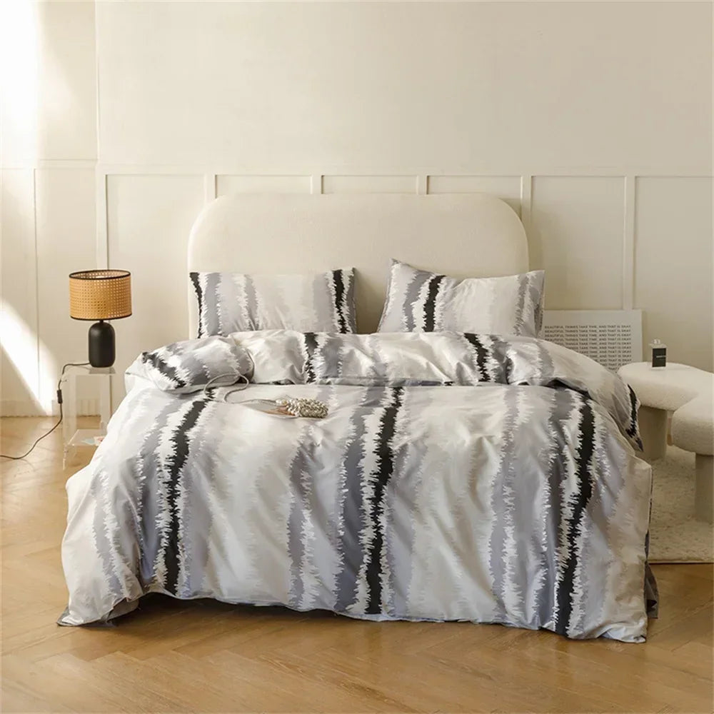 Nordic Grey Blue Stripes Duvet Cover Set Cotton Queen King Size Bedding Set Bedlinens Sheet Pillowcases