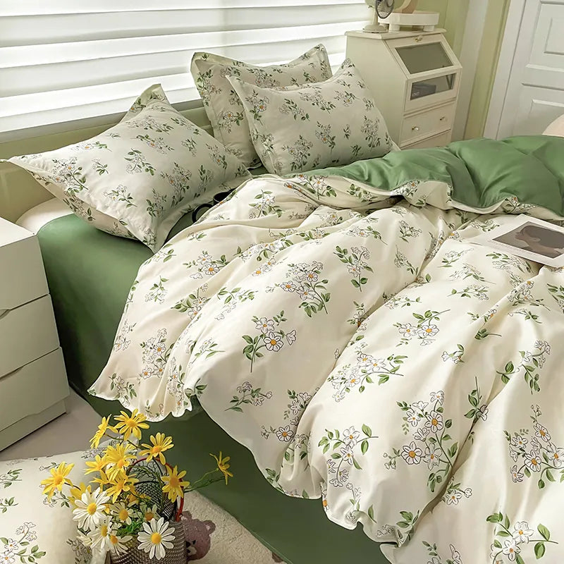  Floral Printed Duvet Cover Set with Sheet Pillowcases Warm Cute Cartoon Bed Linen Full Queen Size Home Gift Bedding Set