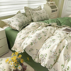  Floral Printed Duvet Cover Set with Sheet Pillowcases Warm Cute Cartoon Bed Linen Full Queen Size Home Gift Bedding Set