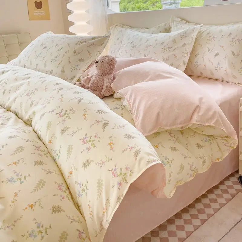 Ins Style Bedding Set No Filler Purple Tulip Fashion Duvet Cover Flat Sheet Pillowcase Girls Boys Single Double Size Bed Linen