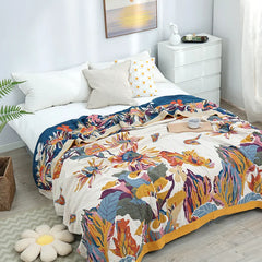 Textile City Ink Flower Fragrance Cotton Multi-layer Gauze Towel Quilt Summer Cool Throw Blanket Bedroom Comfy Bed Sheet 240x250