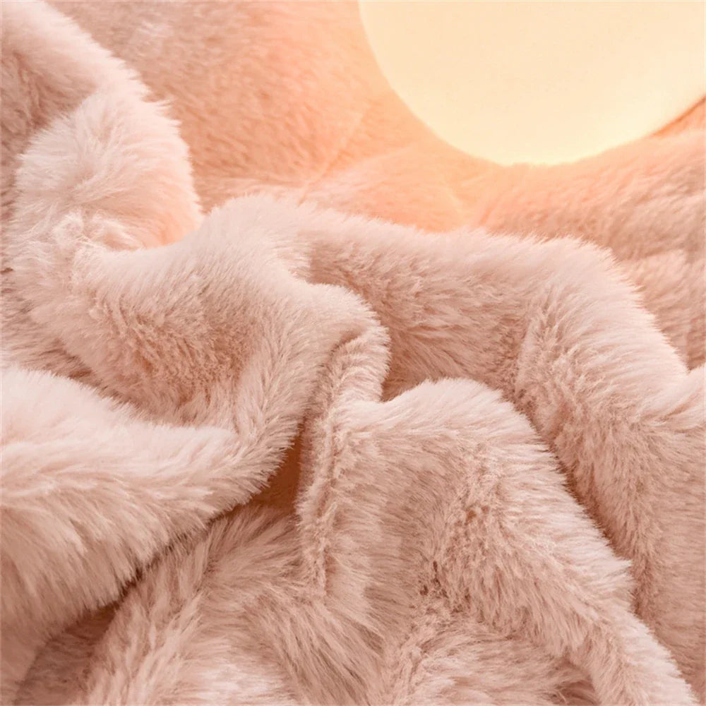 Rabbit Plush Bedding Sets Milk Velvet Warm Four Piece Set Thicken Quilt Cover Bed Linen Pillowcase King Bedroom Decor