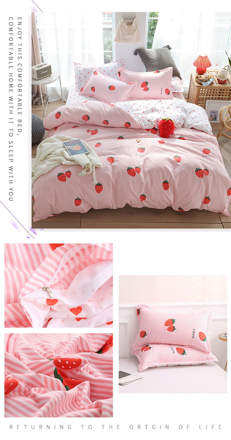 Quality Simple 4pcs Bed Linen Sheet Set Pillowcase Nordic AB Version Soft Comfortable Quilt Comforter Cover for Household