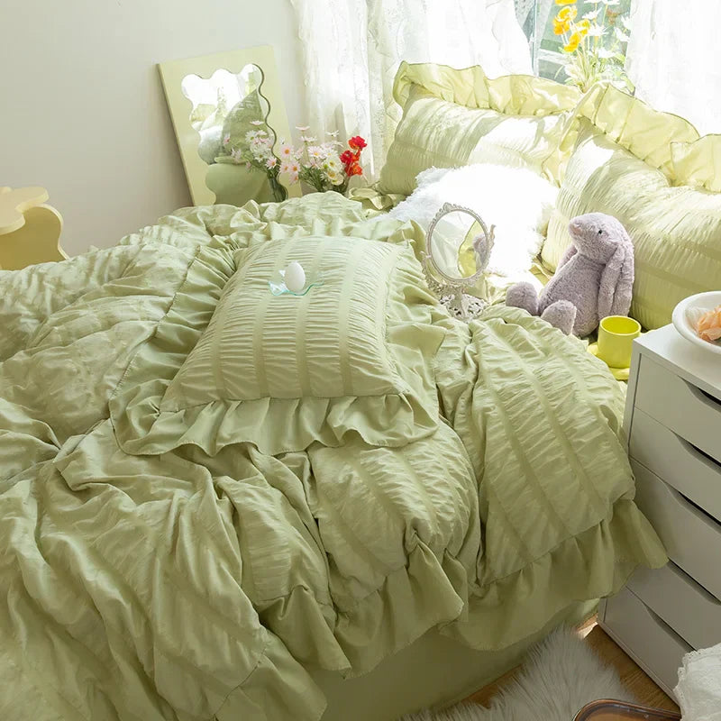 Purple Princess Bedding Set Duvet Cover Pillowcase Linens Twin Queen King Bed Sheet Set Luxury Solid Color Woman Girl Kawaii Set