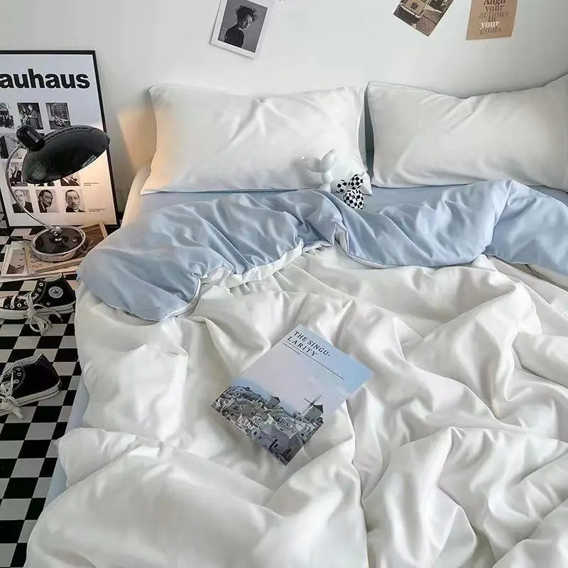 Nordic Princess Pink Bedding Set Girls Adults Twin Full Queen Size Bed Flat Sheet Duvet Cover Pillowcases Solid Color Bed Linen