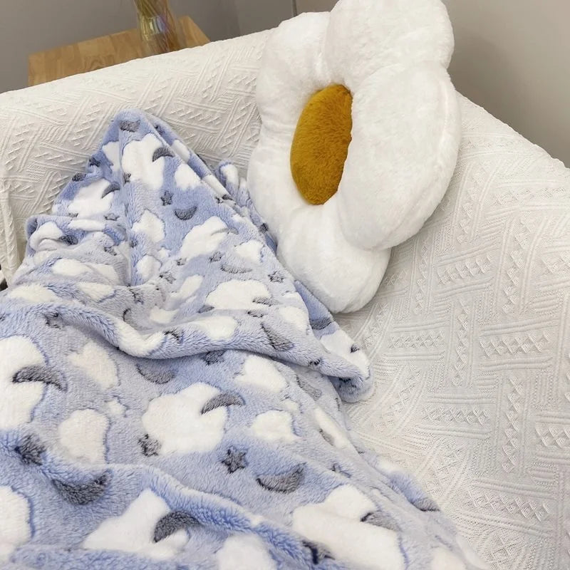 INS Blanket Cartoon Moon Star Printed Throw Flannel Blanket Office Sofa Blanket Soft Bedding For Adults Children Plush Bedspread