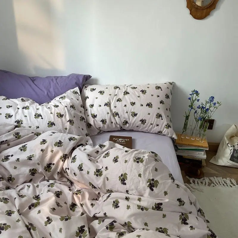 Ins Style Bedding Set No Filler Purple Tulip Fashion Duvet Cover Flat Sheet Pillowcase Girls Boys Single Double Size Bed Linen
