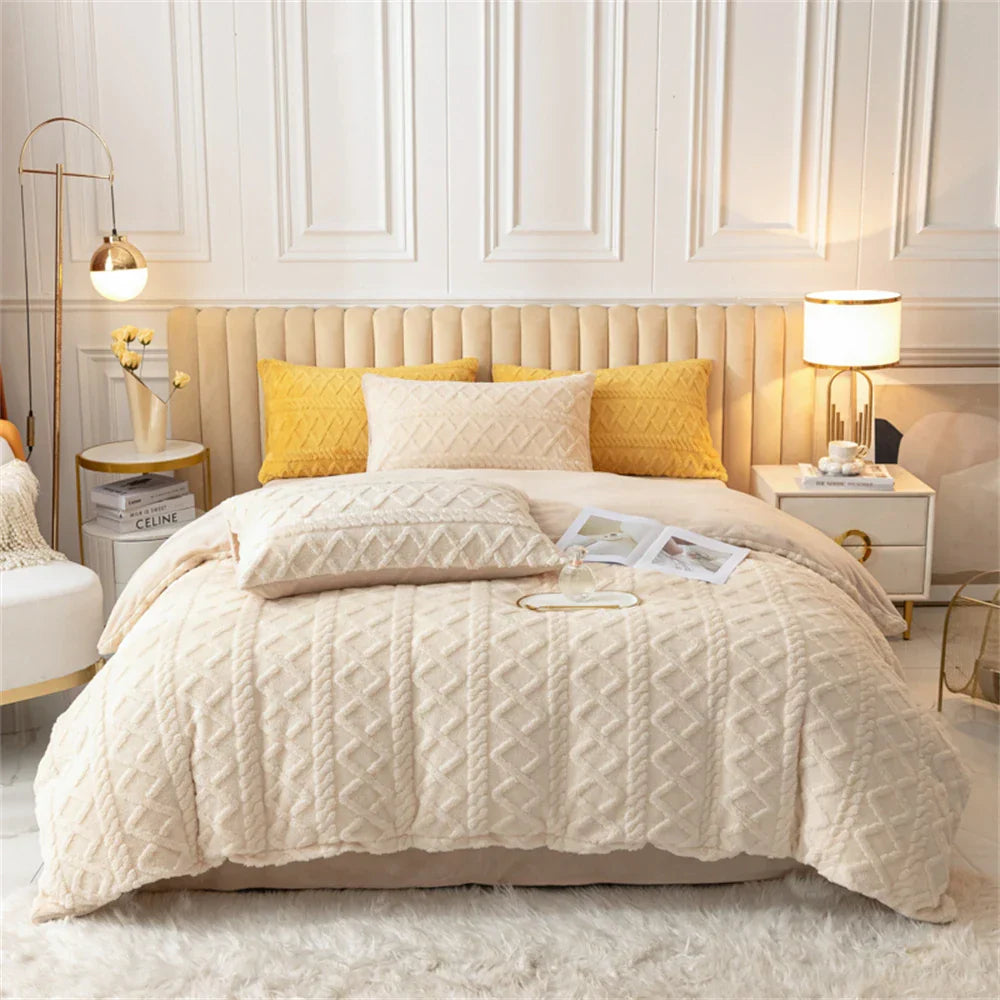Milk Velvet Bedding Set Jacquard Tafu Velvet Thicken Winter Warm Four Piece Sets Quilt Cover Bed Linen Pillowcase Bedroom Decor