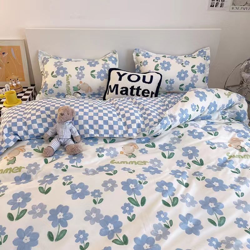 Korean Style Bedding Set Boys Girls Twin Queen Size Duvet Cover Flat Sheet Pillowcase Bed Linen Kids Adult Fashion Home Textile