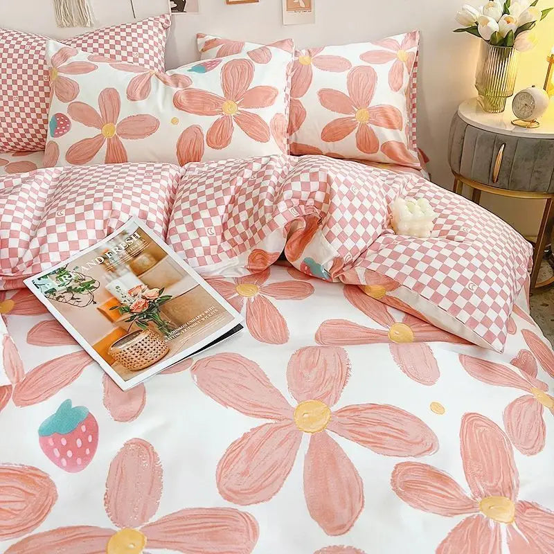 Ins Style Bedding Set No Filler Purple Tulip Fashion Duvet Cover Flat Sheet Pillowcase Girls Boys Single Double Size Bed Linen