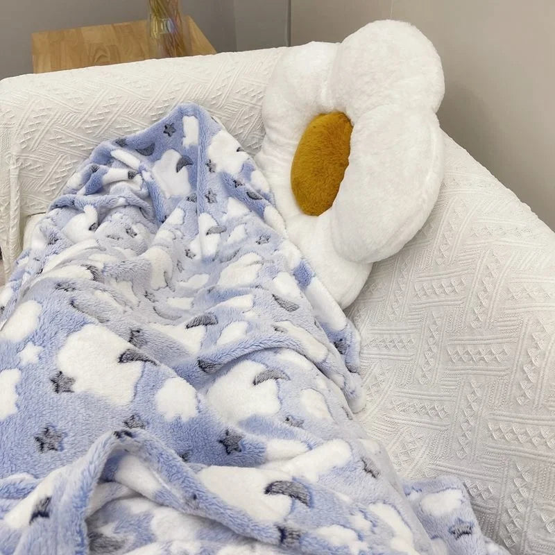 INS Blanket Cartoon Moon Star Printed Throw Flannel Blanket Office Sofa Blanket Soft Bedding For Adults Children Plush Bedspread