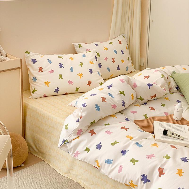 Korean Style Bedding Set Boys Girls Twin Queen Size Duvet Cover Flat Sheet Pillowcase Bed Linen Kids Adult Fashion Home Textile