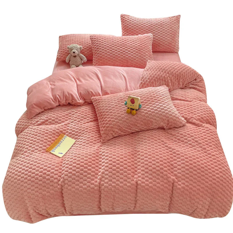 New Milk Velvet Bedding Set Thickened Bean Velvet Warm Four Piece Sets Quilt Cover Bed Linen Pillowcase Queen King Bedroom Decor