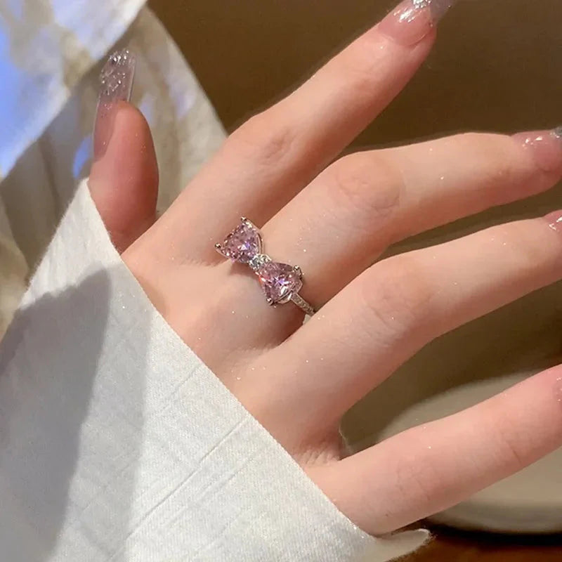 Silver Rhinestone Bow Tie Ring