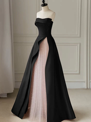 Strapless High Slit Glitter Tulle Maxi Dress