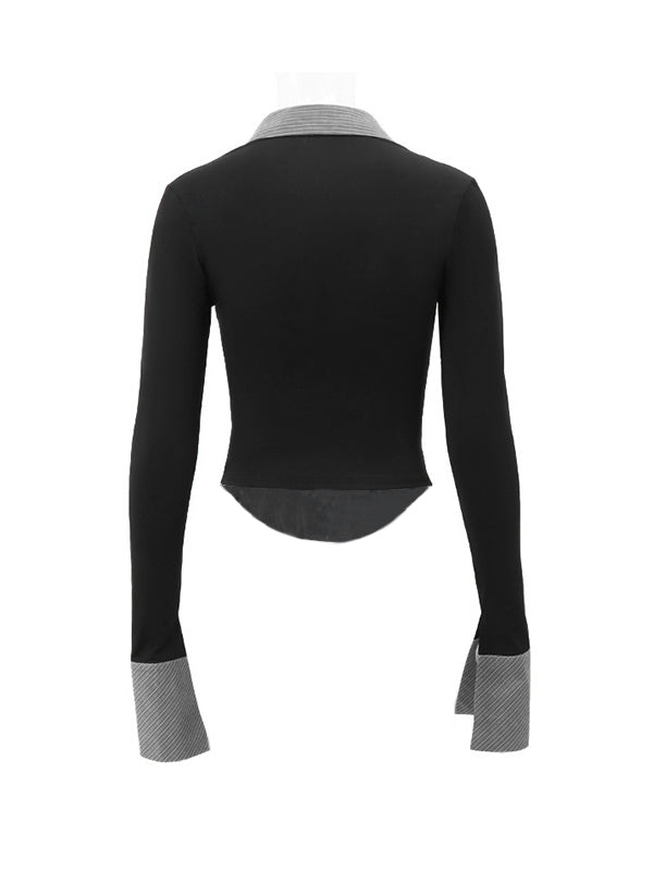 Officecore Pinstriped Splicing Collar Blouse