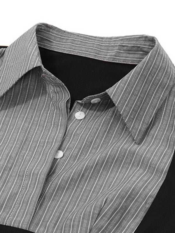 Officecore Pinstriped Splicing Collar Blouse