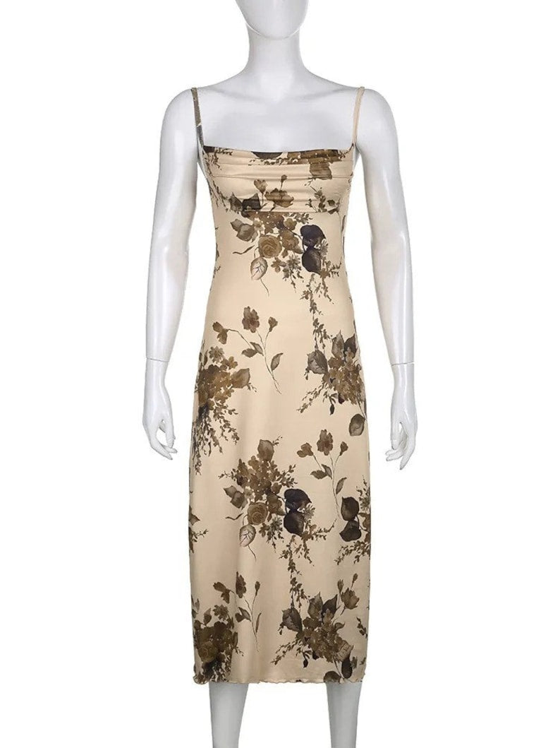 Vintage Floral Print Maxi Dress