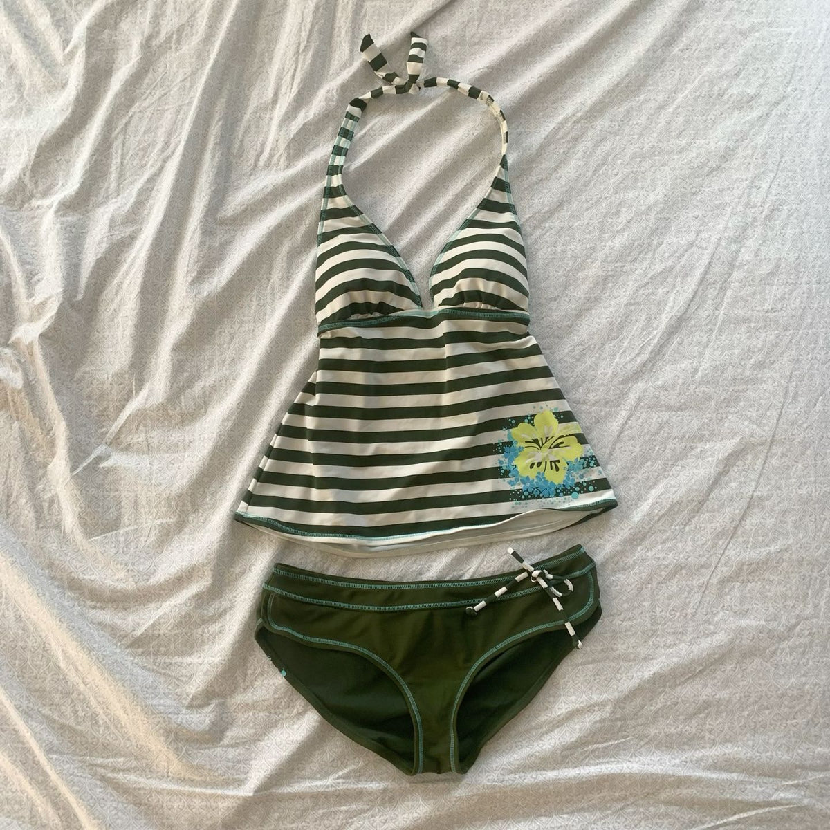 Island Bloom Halter Stripe Tankini Set