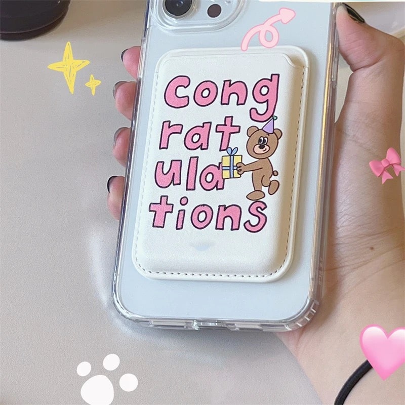 Cartoon Bear Wallet MagSafe Card Holder