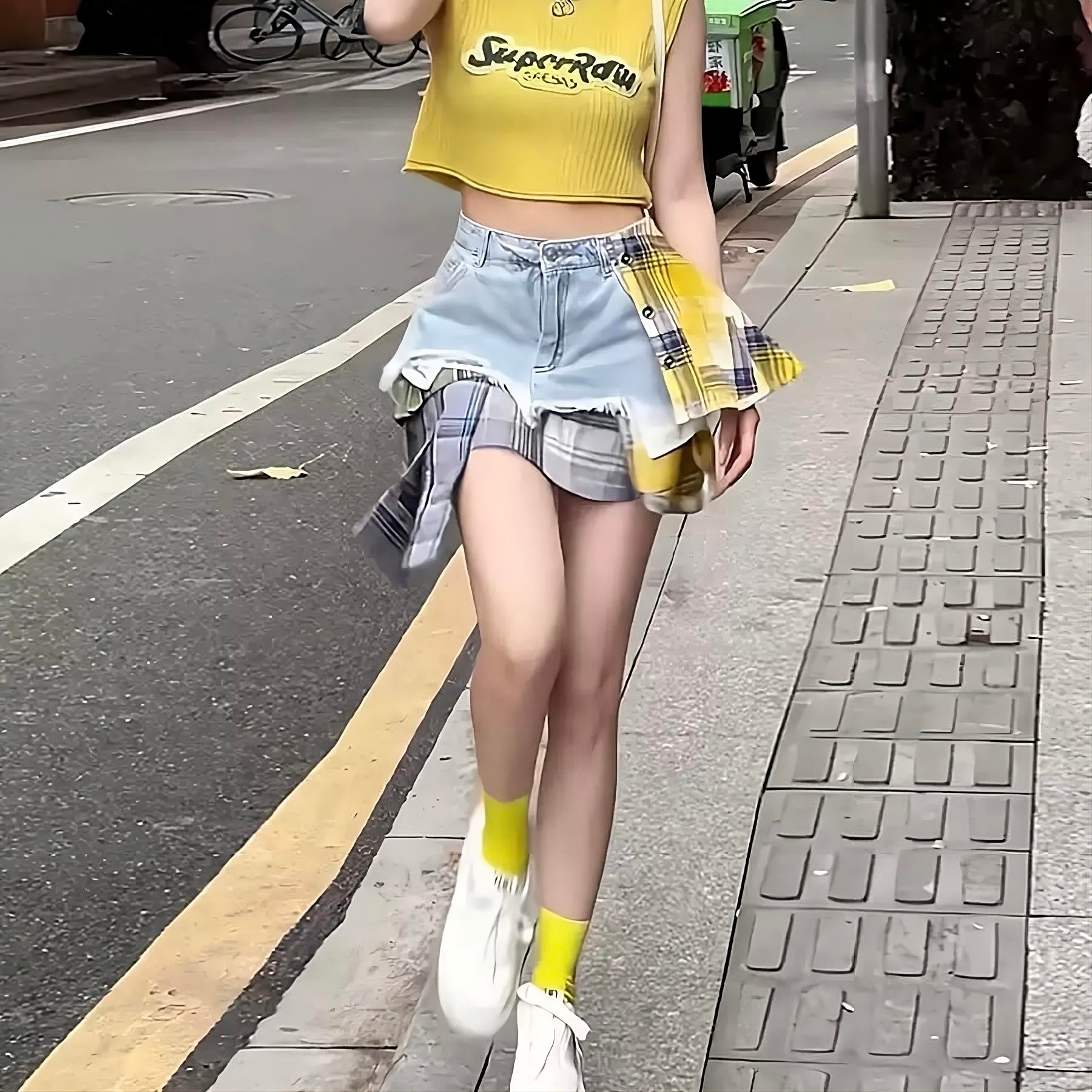 Asymmetrical Y2K Denim Skirt