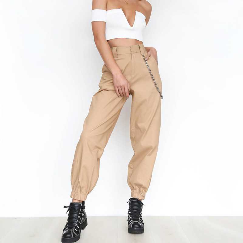 High Waisted Baggy Carrot Trousers Cargo Pants With Chains