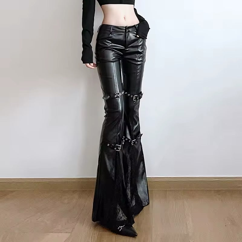 Gothic Leather Flare Pants