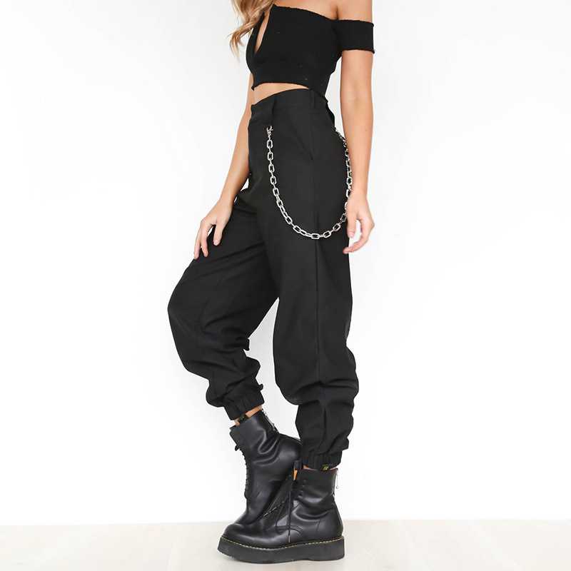 High Waisted Baggy Carrot Trousers Cargo Pants With Chains