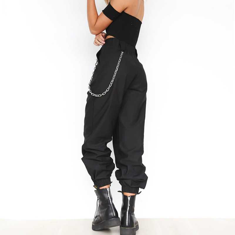 High Waisted Baggy Carrot Trousers Cargo Pants With Chains