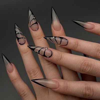 Abstract Wave Stripes Stiletto Press On Nails