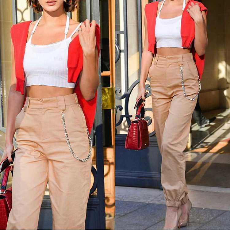 High Waisted Baggy Carrot Trousers Cargo Pants With Chains