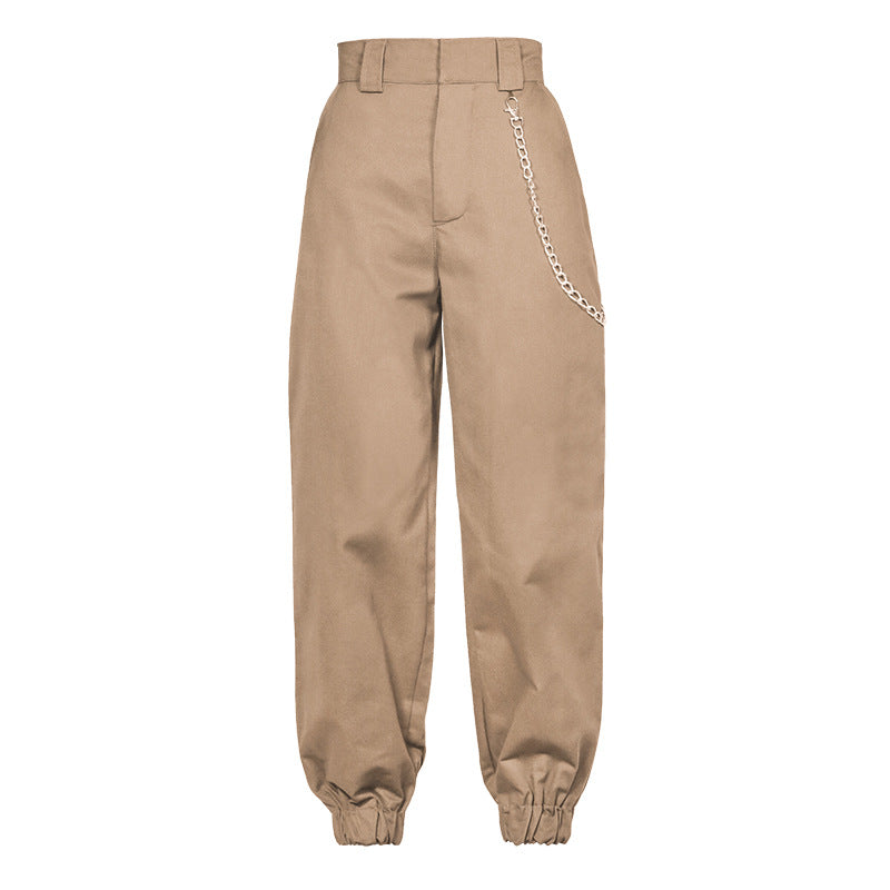 High Waisted Baggy Carrot Trousers Cargo Pants With Chains