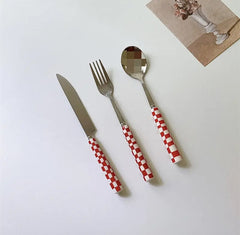 Retro Checkerboard Cutlery Set