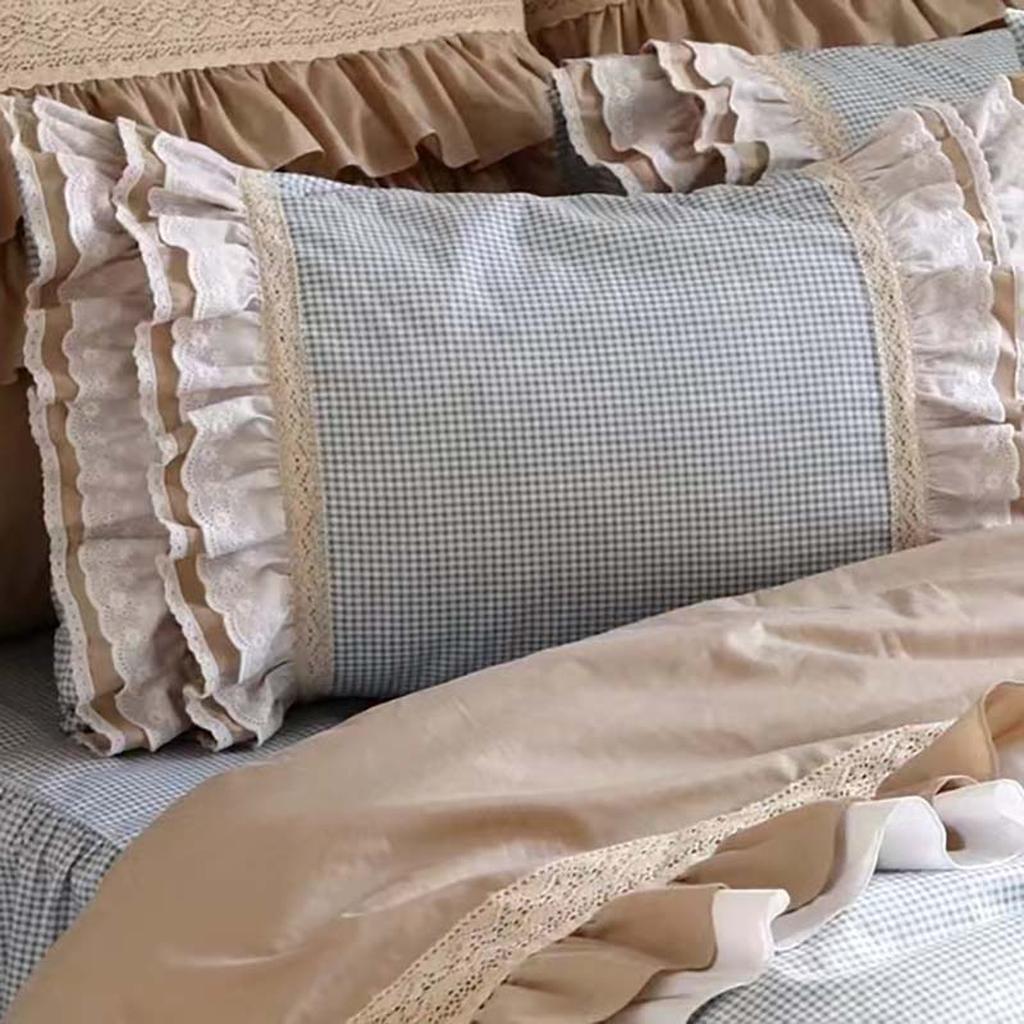 Classic Mini Check Lace Ruffle Bedding Set
