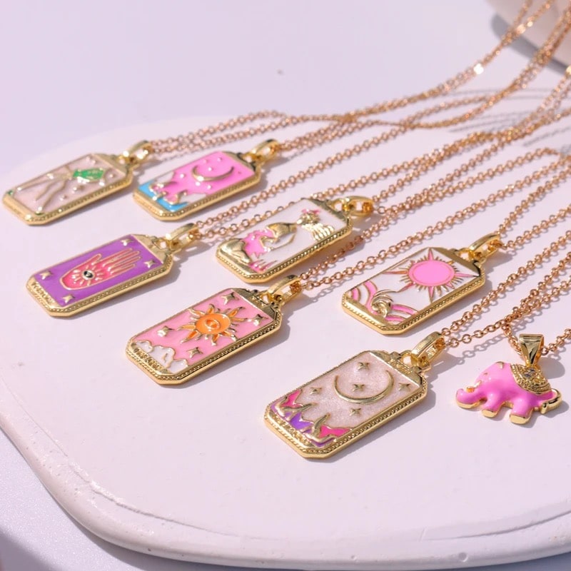 Pink Tarot Card Necklace
