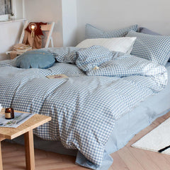 Cotton Small Gingham Bedding Set - Beige