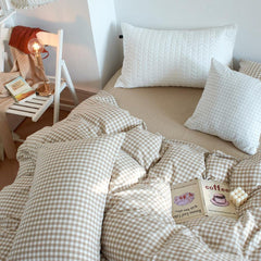 Cotton Small Gingham Bedding Set - Blue